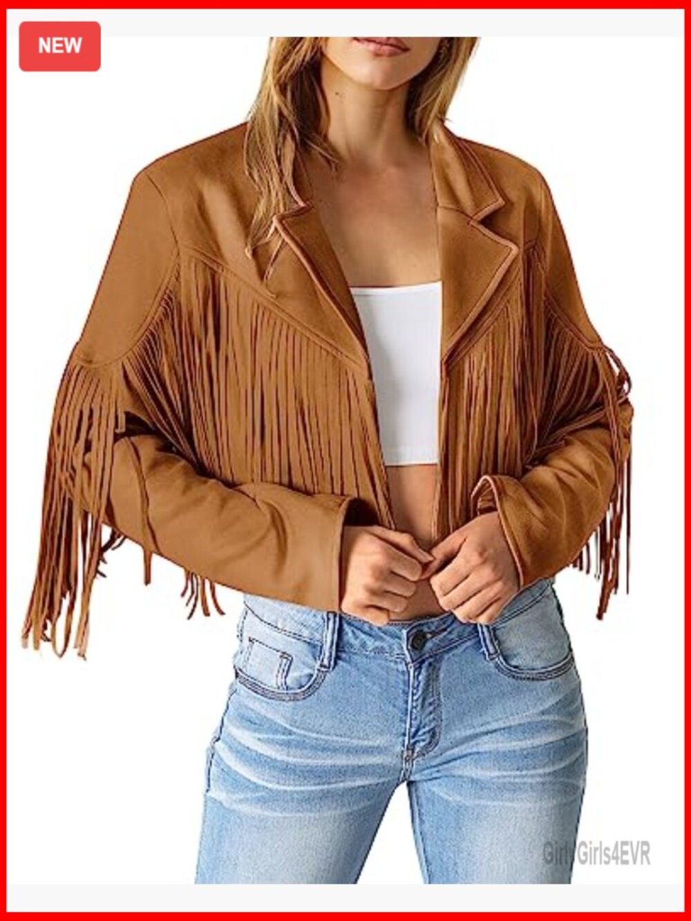 Faux Suede Fringe Cropped Jacket, Motorcycle Style, Straight Fit, Lightweight - Picture 2 of 7